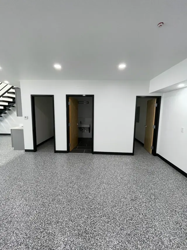Epoxy-floored unit with private offices