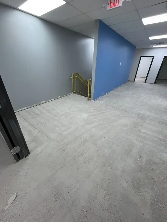 Office suite with a blue accent wall